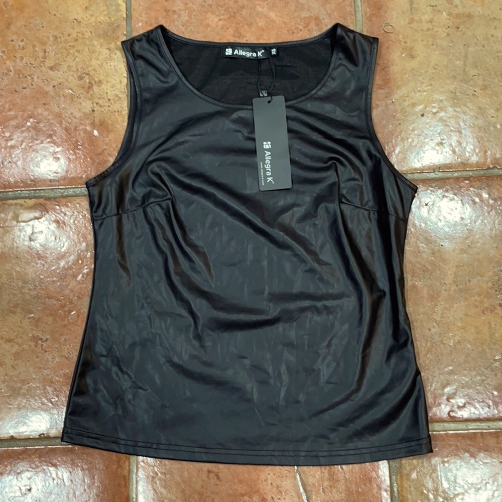 Allegra K Faux Leather Black Top Size XE